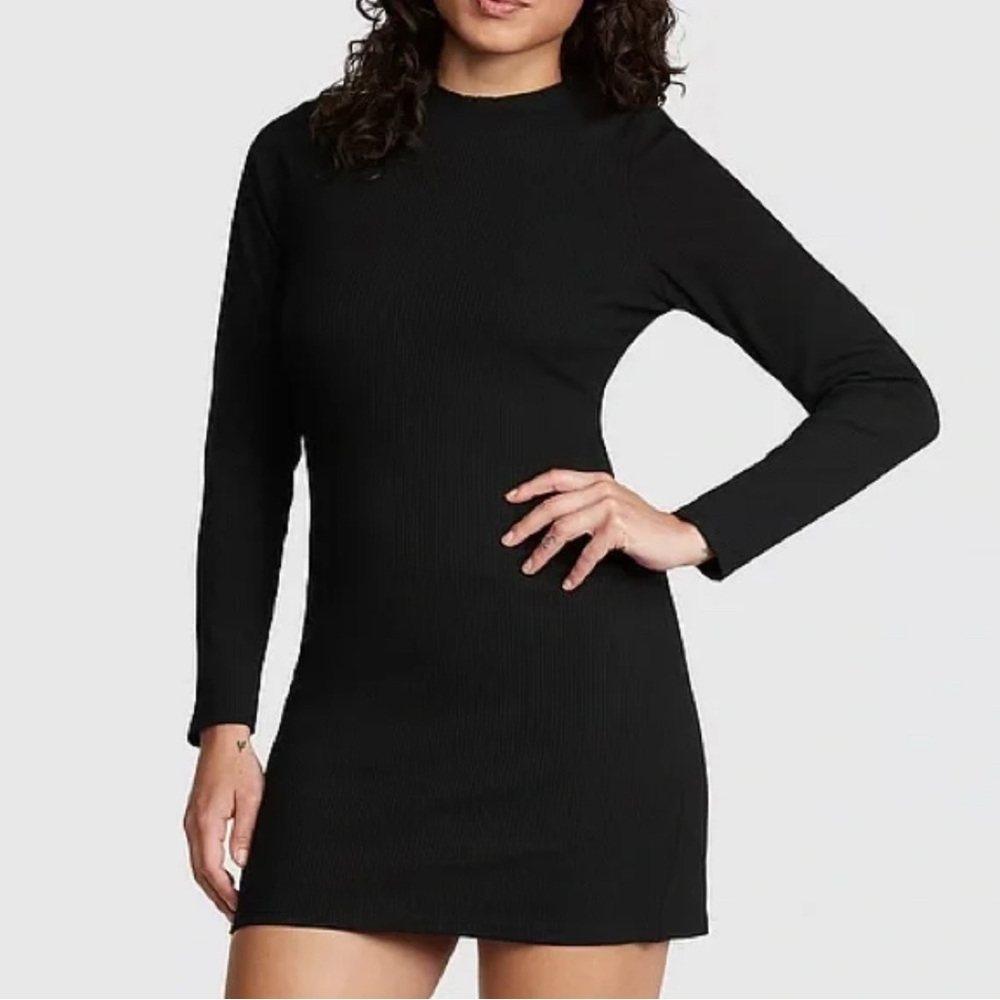 NWT Victoria’s Secret PINK Black Ribbed Bodycon Dress